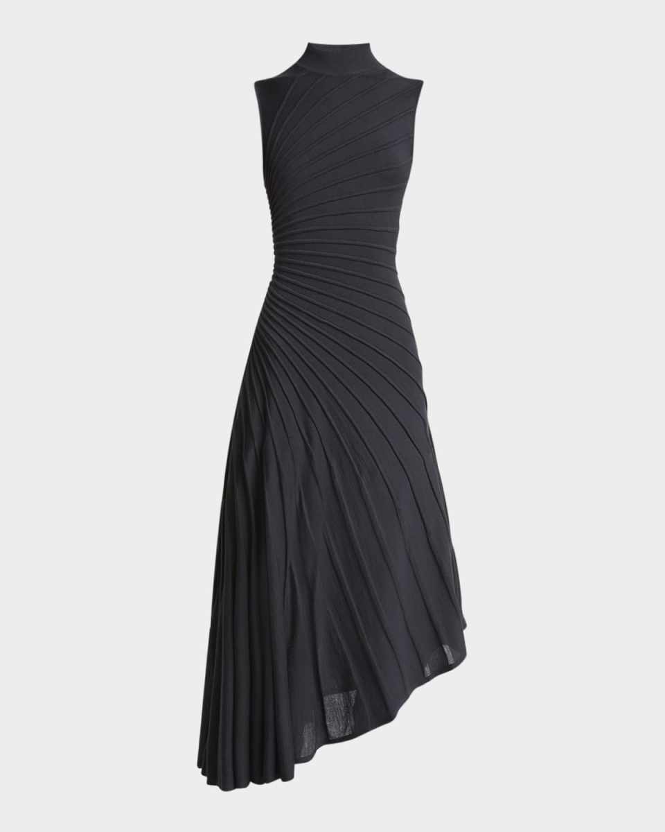 Sleeveless High-Neck Sculpted Midi Dress